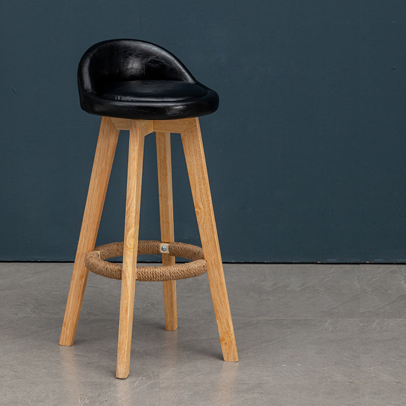 Contemporary Nordic Round Rubber Wood Rotatable Low Back Upholstered Bar Stool Footrest For Dining Room DFM-F