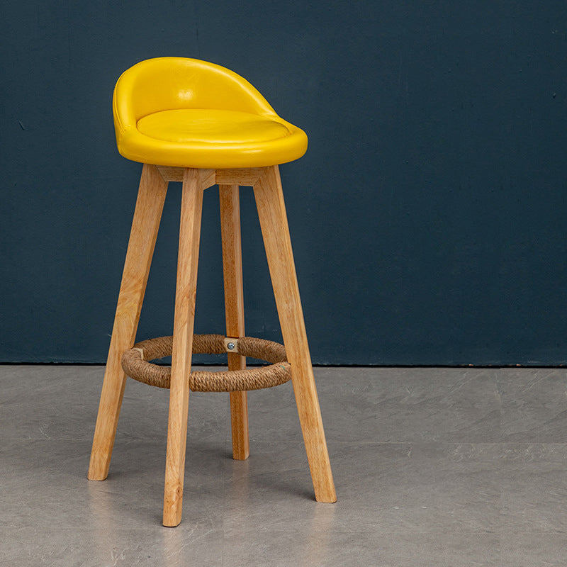 Contemporary Nordic Round Rubber Wood Rotatable Low Back Upholstered Bar Stool Footrest For Dining Room DFM-F