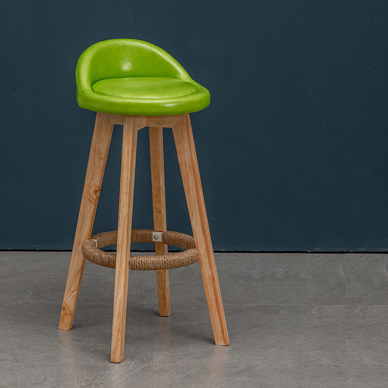 Contemporary Nordic Round Rubber Wood Rotatable Low Back Upholstered Bar Stool Footrest For Dining Room DFM-F