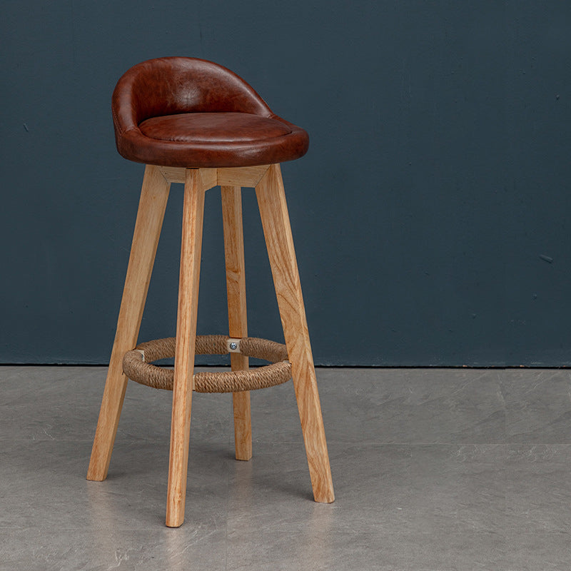 Contemporary Nordic Round Rubber Wood Rotatable Low Back Upholstered Bar Stool Footrest For Dining Room DFM-F