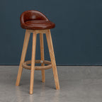 Contemporary Nordic Round Rubber Wood Rotatable Low Back Upholstered Bar Stool Footrest For Dining Room DFM-F