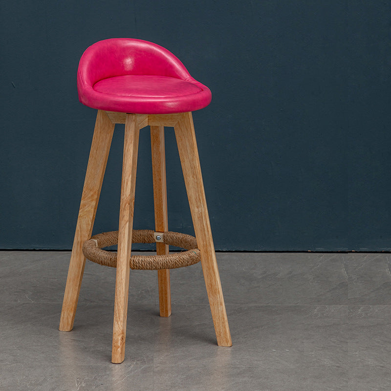 Contemporary Nordic Round Rubber Wood Rotatable Low Back Upholstered Bar Stool Footrest For Dining Room DFM-F
