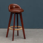 Contemporary Nordic Round Rubber Wood Rotatable Low Back Upholstered Bar Stool Footrest For Dining Room DFM-F