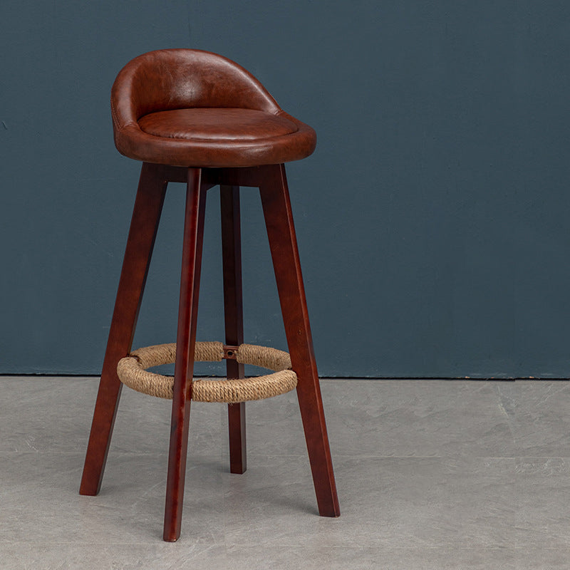 Contemporary Nordic Round Rubber Wood Rotatable Low Back Upholstered Bar Stool Footrest For Dining Room DFM-F