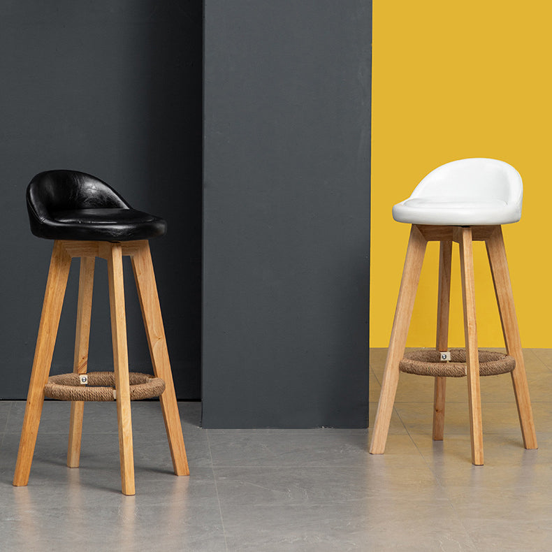 Contemporary Nordic Round Rubber Wood Rotatable Low Back Upholstered Bar Stool Footrest For Dining Room DFM-F