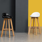 Contemporary Nordic Round Rubber Wood Rotatable Low Back Upholstered Bar Stool Footrest For Dining Room DFM-F