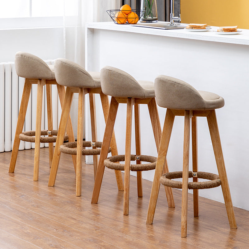 Contemporary Nordic Round Rubber Wood Rotatable Low Back Upholstered Bar Stool Footrest For Dining Room DFM-F