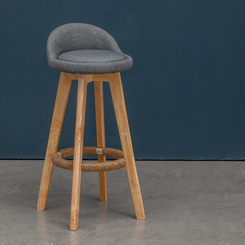 Contemporary Nordic Round Rubber Wood Rotatable Low Back Upholstered Bar Stool Footrest For Dining Room DFM-F