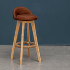 Contemporary Nordic Round Rubber Wood Rotatable Low Back Upholstered Bar Stool Footrest For Dining Room DFM-F