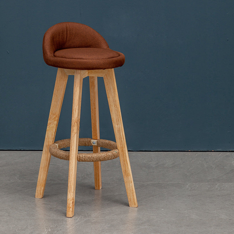 Contemporary Nordic Round Rubber Wood Rotatable Low Back Upholstered Bar Stool Footrest For Dining Room DFM-F
