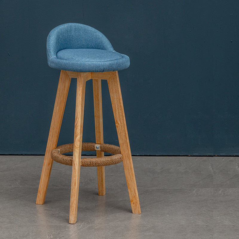 Contemporary Nordic Round Rubber Wood Rotatable Low Back Upholstered Bar Stool Footrest For Dining Room DFM-F