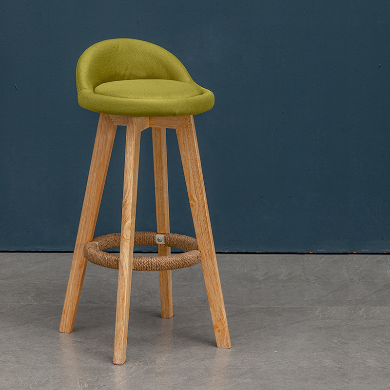 Contemporary Nordic Round Rubber Wood Rotatable Low Back Upholstered Bar Stool Footrest For Dining Room DFM-F