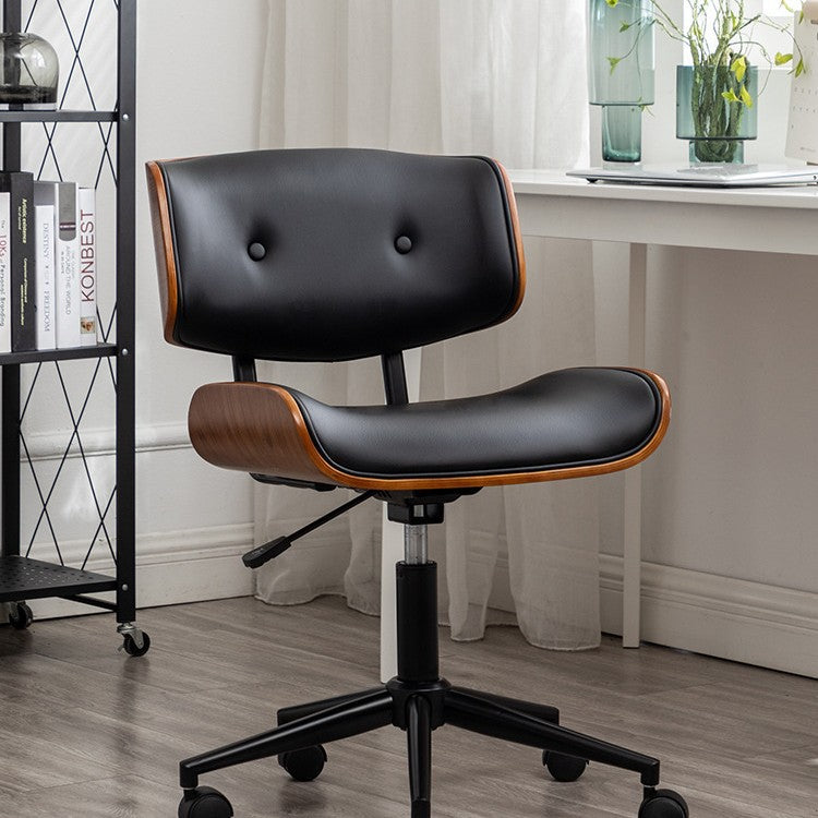 Contemporary Simplicity Curved PU Leather Solid Wood Plywood Height Adjustable Swivel Desk Chair Casters For Home Office