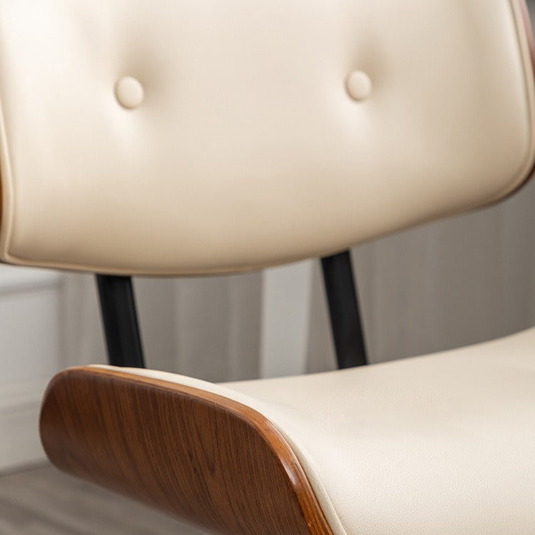 Contemporary Simplicity Curved PU Leather Solid Wood Plywood Height Adjustable Swivel Desk Chair Casters For Home Office