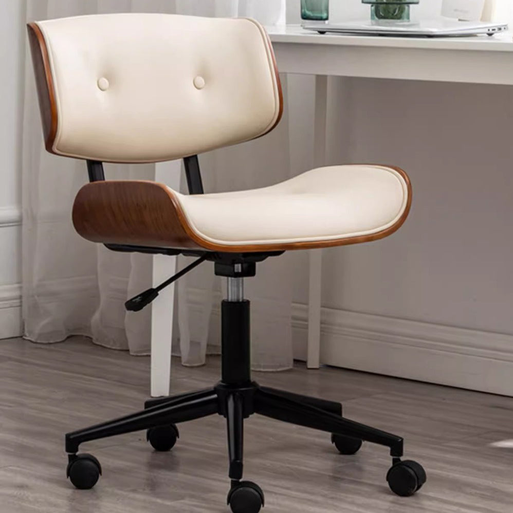 Contemporary Simplicity Curved PU Leather Solid Wood Plywood Height Adjustable Swivel Desk Chair Casters For Home Office DFM-F