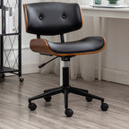 Contemporary Simplicity Curved PU Leather Solid Wood Plywood Height Adjustable Swivel Desk Chair Casters For Home Office DFM-F
