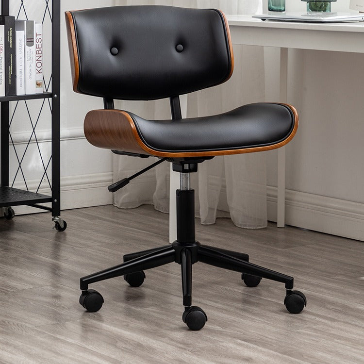 Contemporary Simplicity Curved PU Leather Solid Wood Plywood Height Adjustable Swivel Desk Chair Casters For Home Office