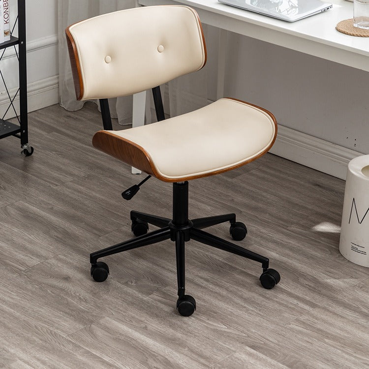 Contemporary Simplicity Curved PU Leather Solid Wood Plywood Height Adjustable Swivel Desk Chair Casters For Home Office DFM-F