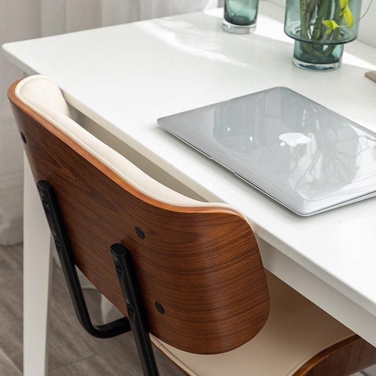 Contemporary Simplicity Curved PU Leather Solid Wood Plywood Height Adjustable Swivel Desk Chair Casters For Home Office DFM-F