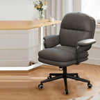 Contemporary Luxury Square Faux Leather Upholstered Height Adjustable Swivel Desk Chair Armrest For Home Office DFM-F