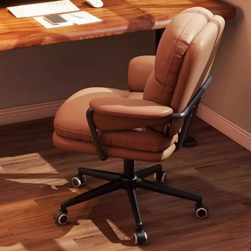 Contemporary Luxury Square Faux Leather Upholstered Height Adjustable Swivel Desk Chair Armrest For Home Office