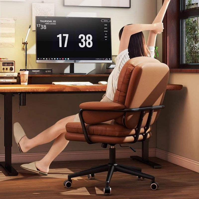 Contemporary Luxury Square Faux Leather Upholstered Height Adjustable Swivel Desk Chair Armrest For Home Office DFM-F