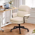 Contemporary Luxury Square Faux Leather Upholstered Height Adjustable Swivel Desk Chair Armrest For Home Office DFM-F