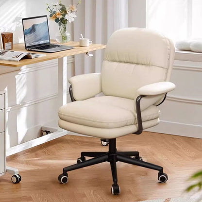 Contemporary Luxury Square Faux Leather Upholstered Height Adjustable Swivel Desk Chair Armrest For Home Office