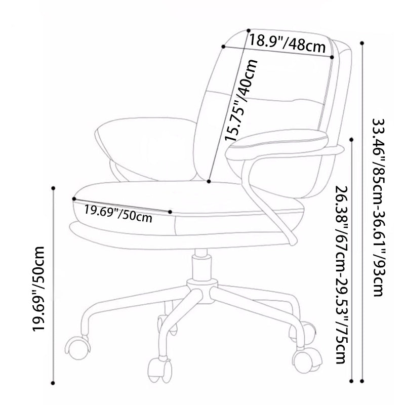 Contemporary Luxury Square Faux Leather Upholstered Height Adjustable Swivel Desk Chair Armrest For Home Office