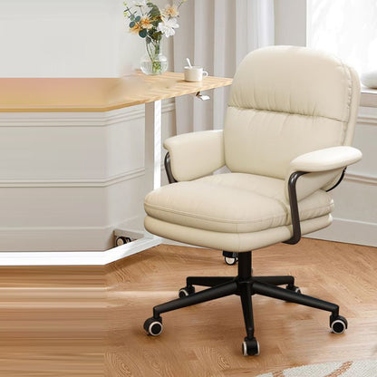 Contemporary Luxury Square Faux Leather Upholstered Height Adjustable Swivel Desk Chair Armrest For Home Office
