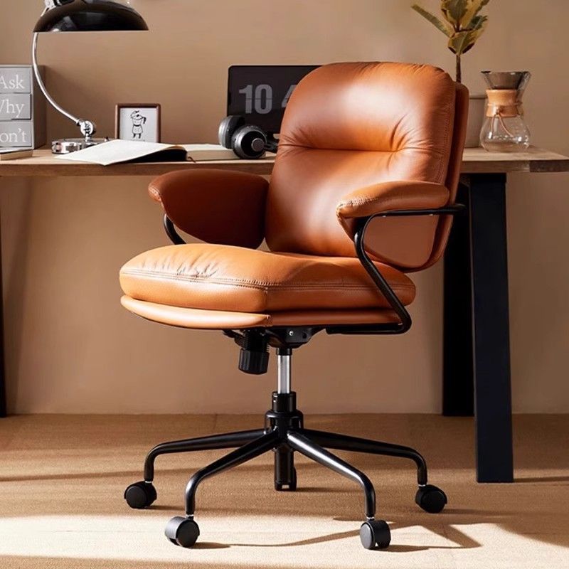 Contemporary Luxury Square Faux Leather Upholstered Height Adjustable Swivel Desk Chair Armrest For Home Office DFM-F