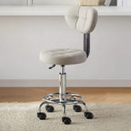 Contemporary Simplicity Round Faux Leather Metal Swivel Height Adjustable Bar Stool Backrest Footrest For Dining Room DFM-F