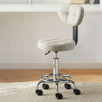 Contemporary Simplicity Round Faux Leather Metal Swivel Height Adjustable Bar Stool Backrest Footrest For Dining Room DFM-F
