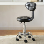Contemporary Simplicity Round Faux Leather Metal Swivel Height Adjustable Bar Stool Backrest Footrest For Dining Room DFM-F