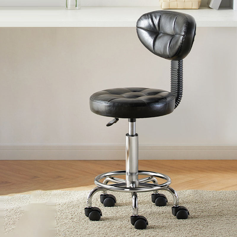 Contemporary Simplicity Round Faux Leather Metal Swivel Height Adjustable Bar Stool Backrest Footrest For Dining Room DFM-F