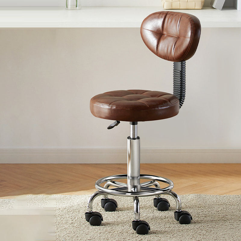 Contemporary Simplicity Round Faux Leather Metal Swivel Height Adjustable Bar Stool Backrest Footrest For Dining Room DFM-F