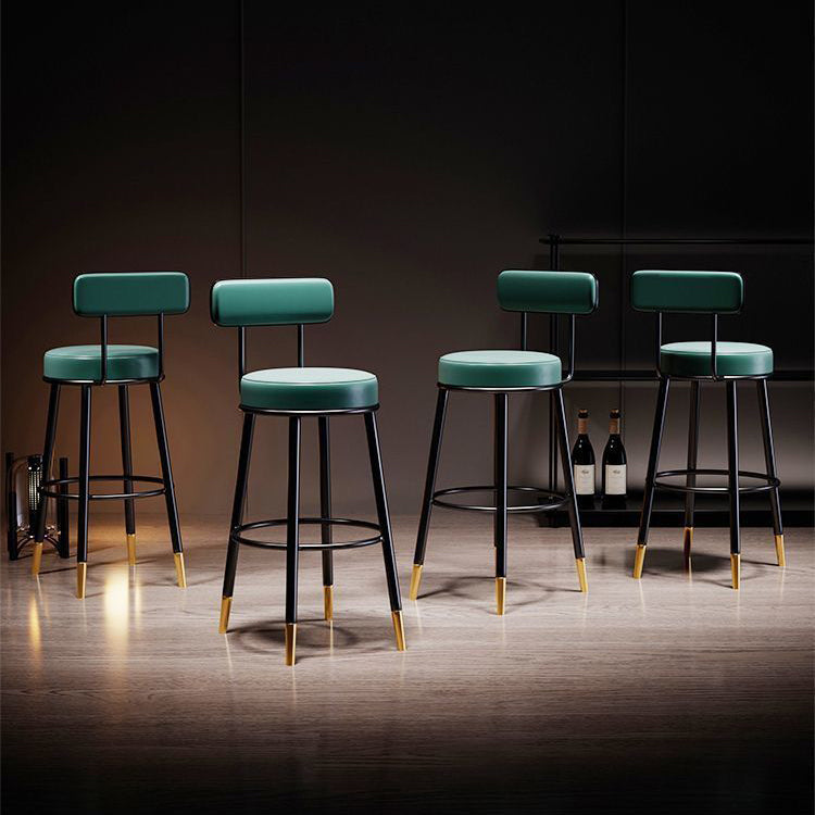 Contemporary Nordic Round PU Leather Microfiber Leather Genuine Leather Better Material Genuine Leather Upholstered Iron Bar Stool Backrest Footrest For Dining Room DFM-F