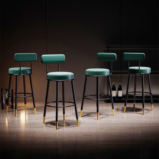 Contemporary Nordic Round PU Leather Microfiber Leather Genuine Leather Better Material Genuine Leather Upholstered Iron Bar Stool Backrest Footrest For Dining Room