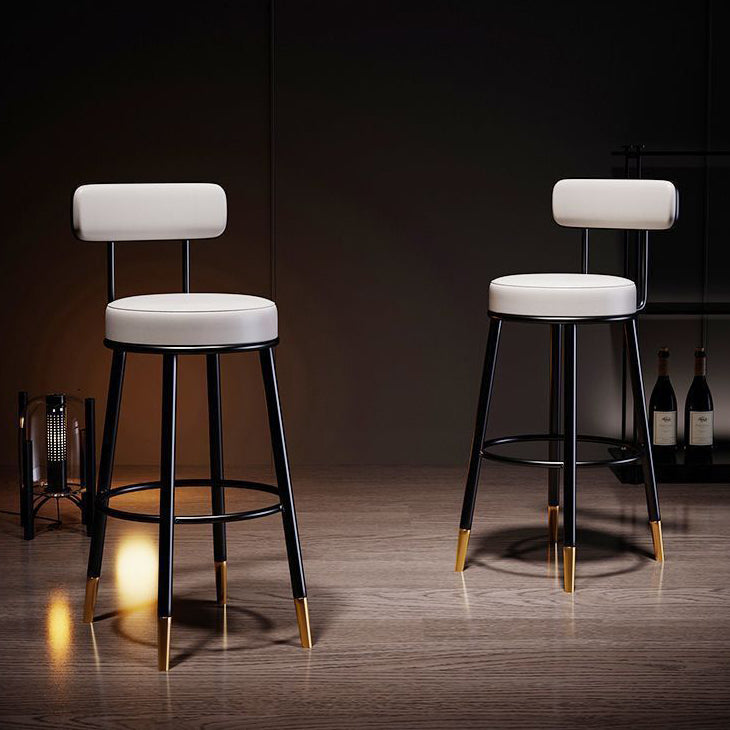 Contemporary Nordic Round PU Leather Microfiber Leather Genuine Leather Better Material Genuine Leather Upholstered Iron Bar Stool Backrest Footrest For Dining Room DFM-F