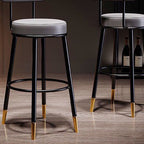 Contemporary Nordic Round PU Leather Microfiber Leather Genuine Leather Better Material Genuine Leather Upholstered Iron Bar Stool Backrest Footrest For Dining Room DFM-F