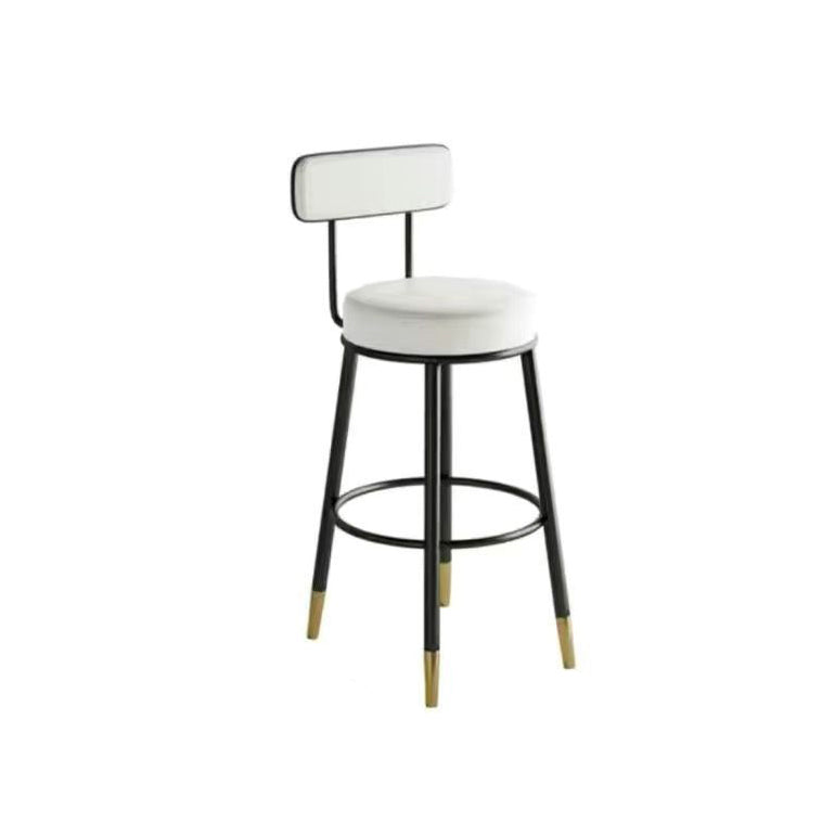 Contemporary Nordic Round PU Leather Microfiber Leather Genuine Leather Better Material Genuine Leather Upholstered Iron Bar Stool Backrest Footrest For Dining Room DFM-F