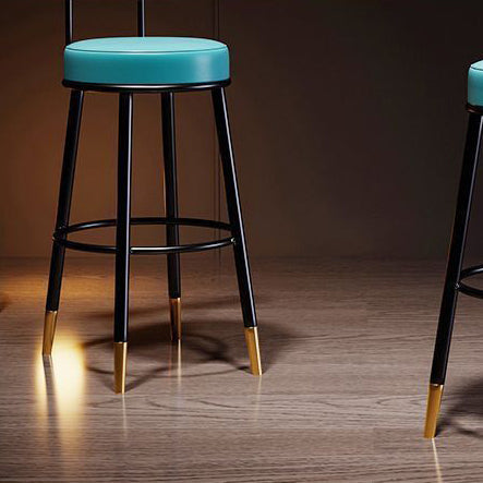 Contemporary Nordic Round PU Leather Microfiber Leather Genuine Leather Better Material Genuine Leather Upholstered Iron Bar Stool Backrest Footrest For Dining Room DFM-F
