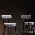 Contemporary Nordic Round PU Leather Microfiber Leather Genuine Leather Better Material Genuine Leather Upholstered Iron Bar Stool Backrest Footrest For Dining Room DFM-F