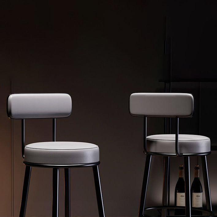 Contemporary Nordic Round PU Leather Microfiber Leather Genuine Leather Better Material Genuine Leather Upholstered Iron Bar Stool Backrest Footrest For Dining Room DFM-F