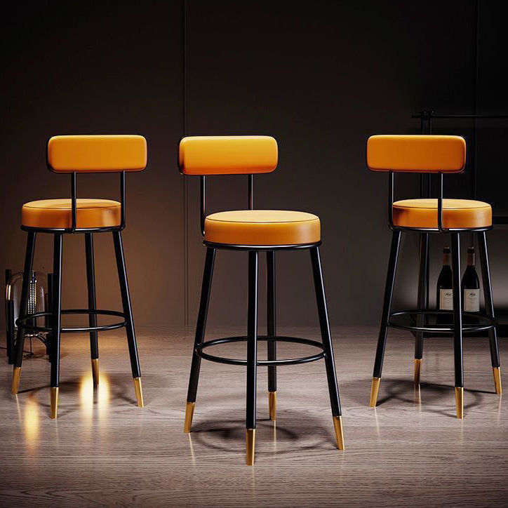 Contemporary Nordic Round PU Leather Microfiber Leather Genuine Leather Better Material Genuine Leather Upholstered Iron Bar Stool Backrest Footrest For Dining Room DFM-F