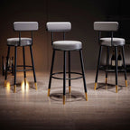 Contemporary Nordic Round PU Leather Microfiber Leather Genuine Leather Better Material Genuine Leather Upholstered Iron Bar Stool Backrest Footrest For Dining Room DFM-F