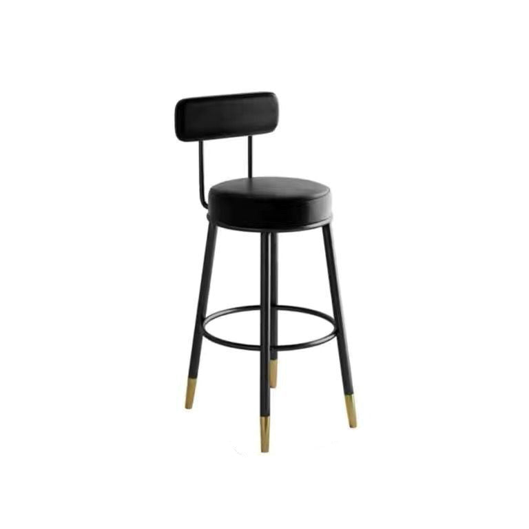 Contemporary Nordic Round PU Leather Microfiber Leather Genuine Leather Better Material Genuine Leather Upholstered Iron Bar Stool Backrest Footrest For Dining Room DFM-F