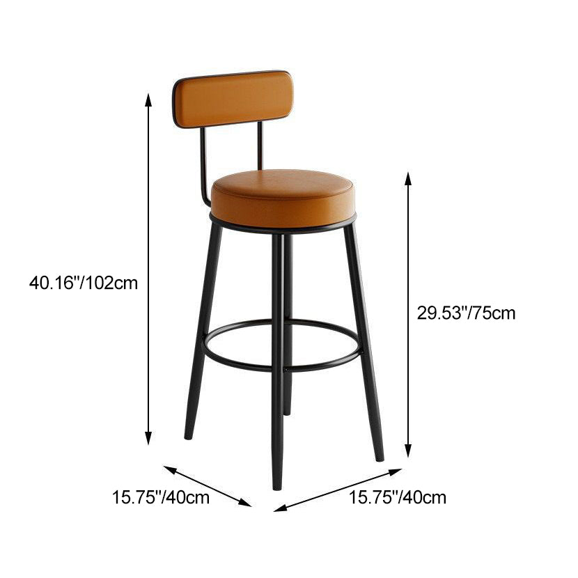 Contemporary Nordic Round PU Leather Microfiber Leather Genuine Leather Better Material Genuine Leather Upholstered Iron Bar Stool Backrest Footrest For Dining Room DFM-F