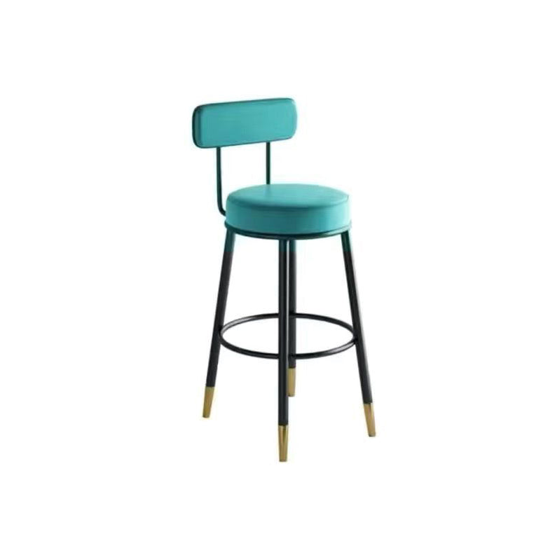 Contemporary Nordic Round PU Leather Microfiber Leather Genuine Leather Better Material Genuine Leather Upholstered Iron Bar Stool Backrest Footrest For Dining Room