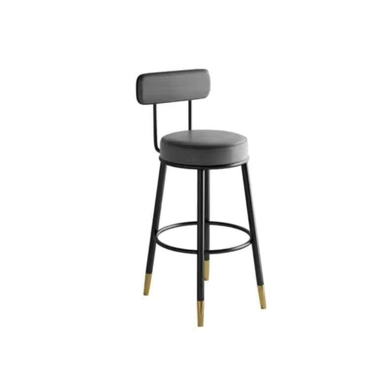 Contemporary Nordic Round PU Leather Microfiber Leather Genuine Leather Better Material Genuine Leather Upholstered Iron Bar Stool Backrest Footrest For Dining Room DFM-F